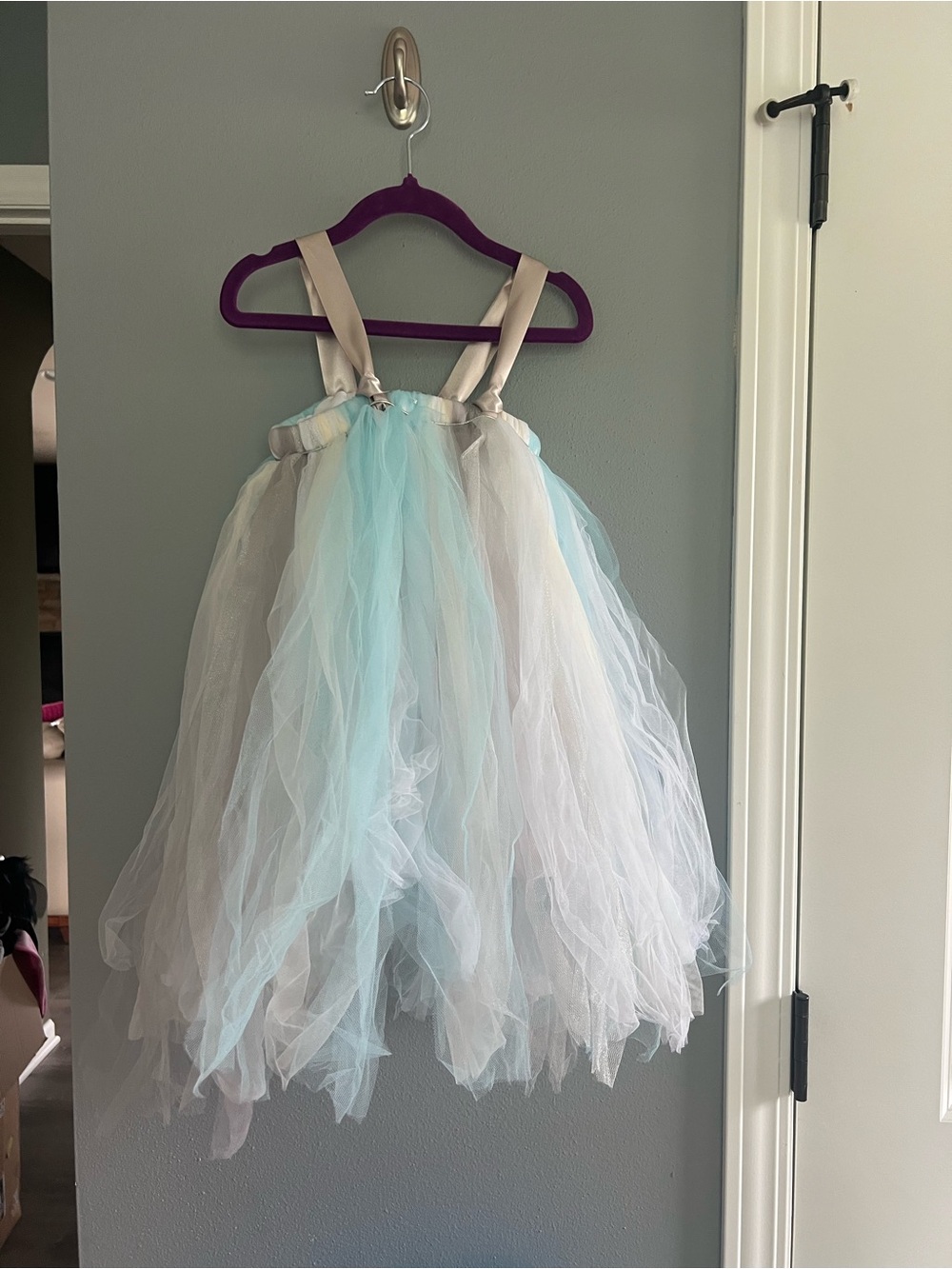 Kids Tulle Dress in Light Blue and White